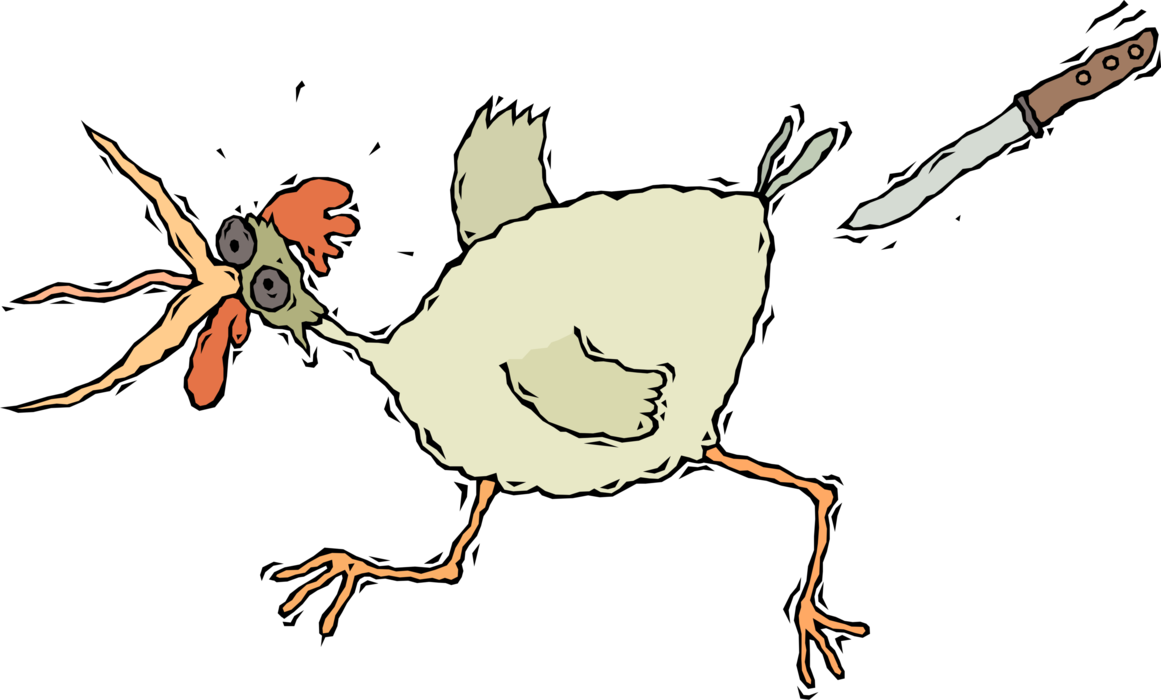 Vector Illustration of Chicken Runs From the Butcher's Knife