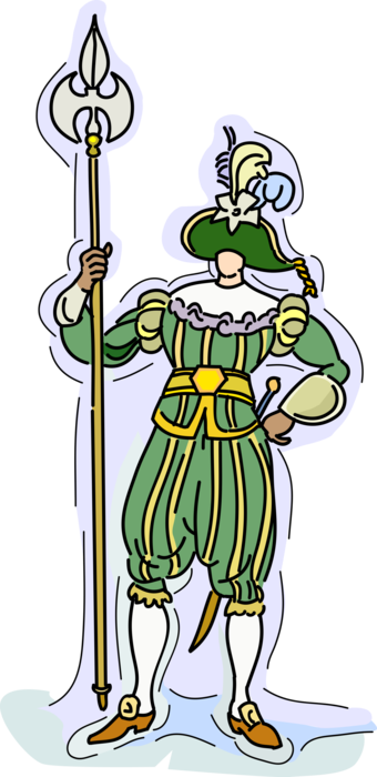 Vector Illustration of Medieval France Military Royal Guard with Battle Axe Spear