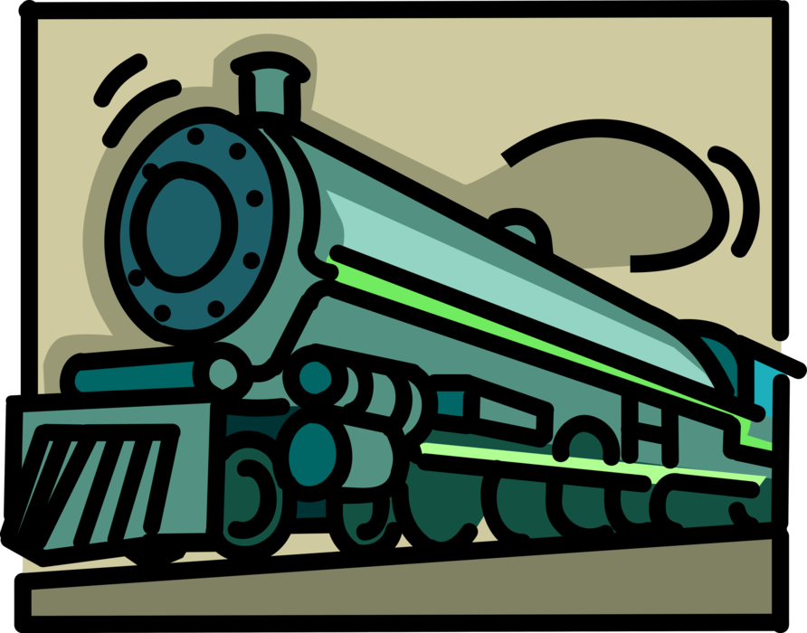 Vector Illustration of Steam Locomotive Engine Rail Transport Speeding Railway Train