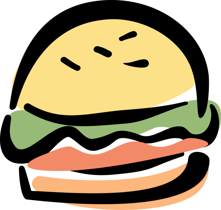 Vector Illustration of Fast Food Hamburger Meal in Bun