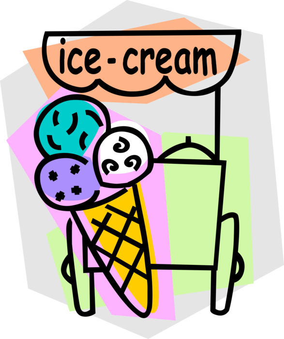 Vector Illustration of Gelato Ice Cream Stand with Gelato Ice Cream Cone