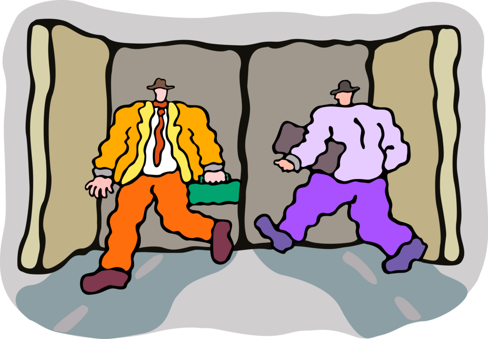 Vector Illustration of Businessmen Entering and Exiting Doors