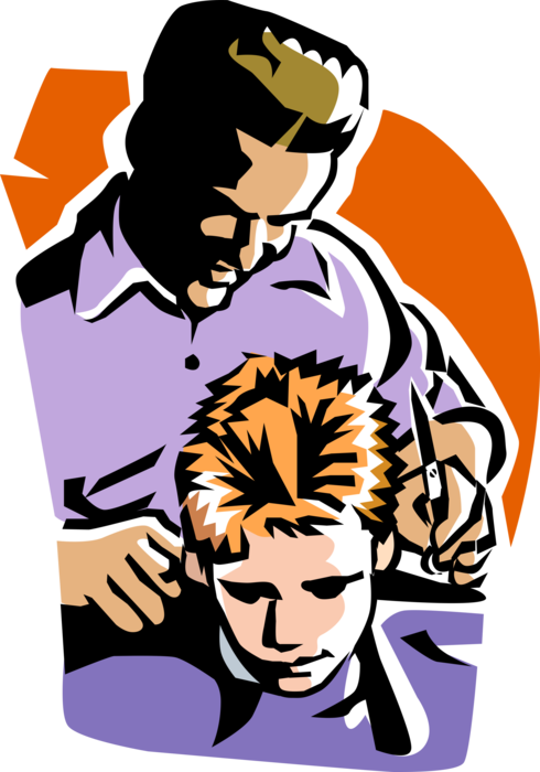 Vector Illustration of Customer Receives Haircut in Barbershop from Barber