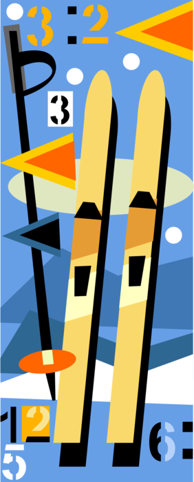 Vector Illustration of Downhill Alpine Skis and Ski Poles