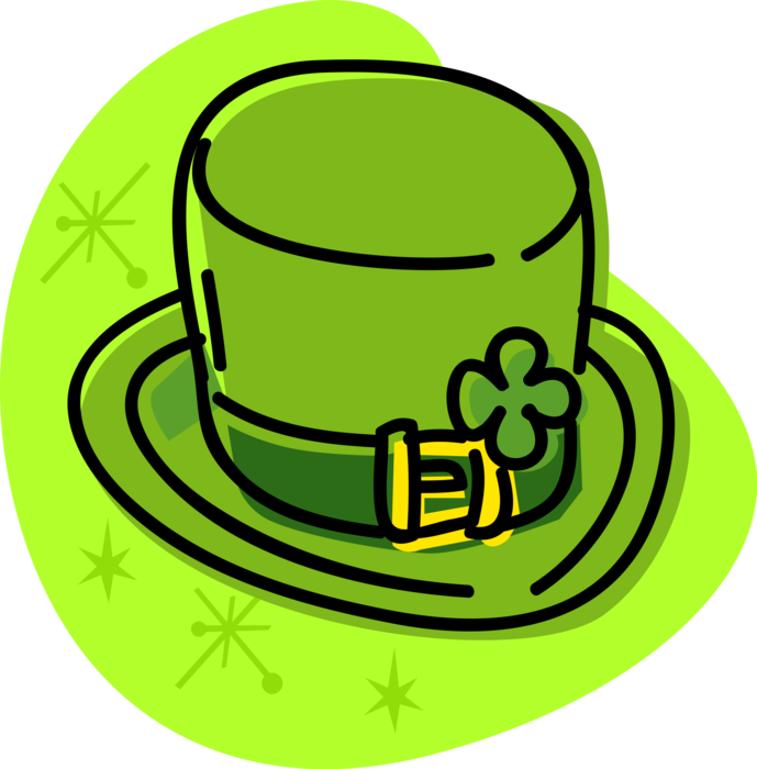 Vector Illustration of St Patrick's Day Top Hat with Four-Leaf Clover Shamrock