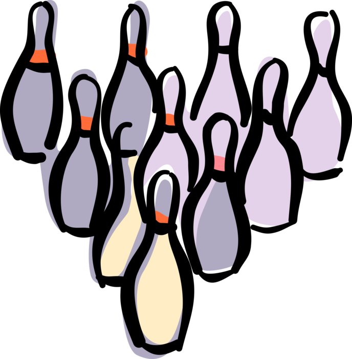 Vector Illustration of Sports Equipment Bowling Pins at Bowling Alley