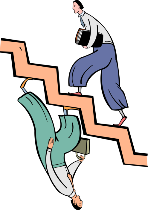 Vector Illustration of Office Workers Moving Up and Down Corporate Ladder