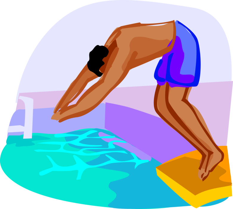 Vector Illustration of Diver Dives Into Swimming Pool from Diving Board