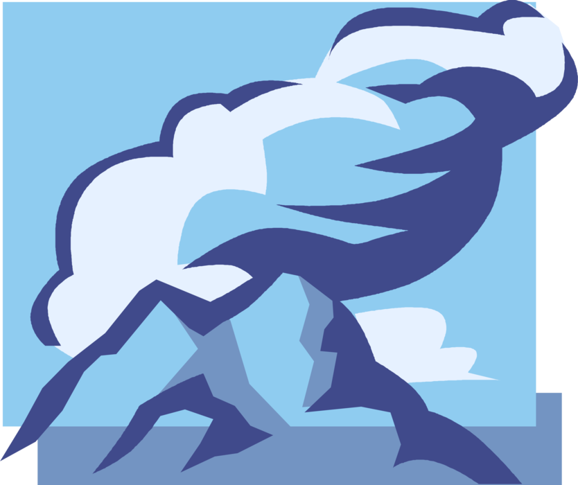 Vector Illustration of Mountain Natural Elevation Rising to Summit with Cloud