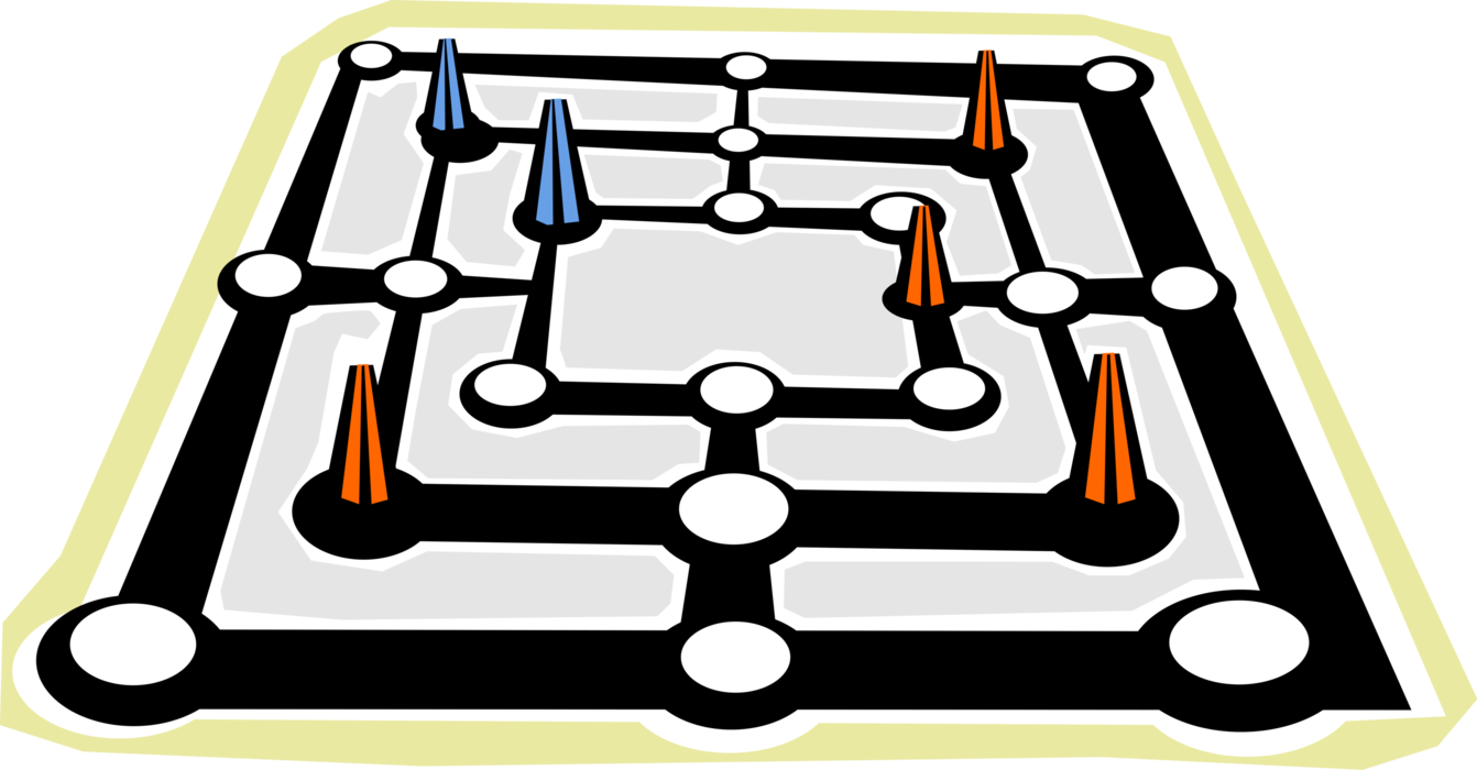 Vector Illustration of Board Game Counters or Pieces Moved or Placed on Pre-Marked Surface