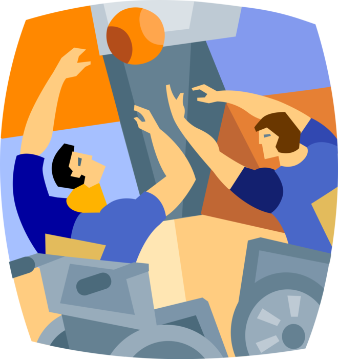 Vector Illustration of Sports Athletes in Handicapped or Disabled Wheelchairs Play Basketball