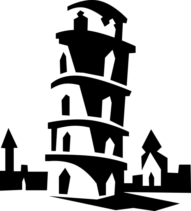 Vector Illustration of Leaning Tower of Pisa Campanile Freestanding Cathedral Bell Tower, Italy