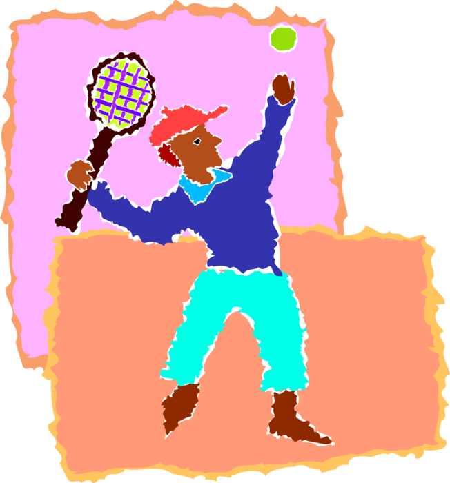 Vector Illustration of Tennis Player Serves Ball with Racket or Racquet