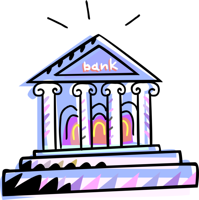 Vector Illustration of Financial Bank Institution for Receiving Deposits, Lending, Exchanging and Safeguarding Money