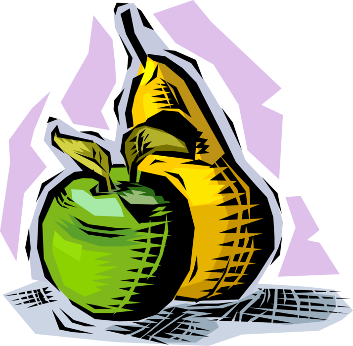 Vector Illustration of Fruit Green Apple and Pear
