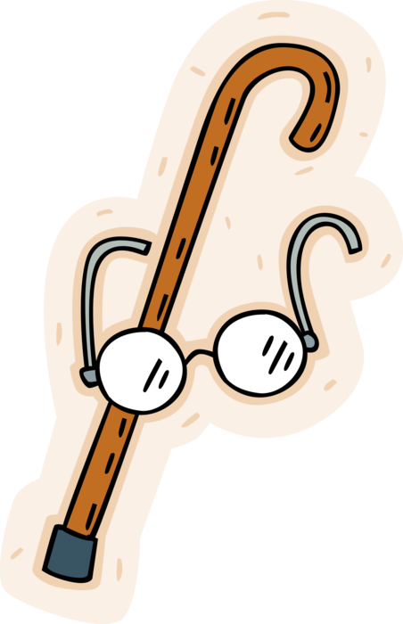Vector Illustration of Cane for Blind or Visually Impaired Walking Stick Facilitates Walking with Eyeglasses