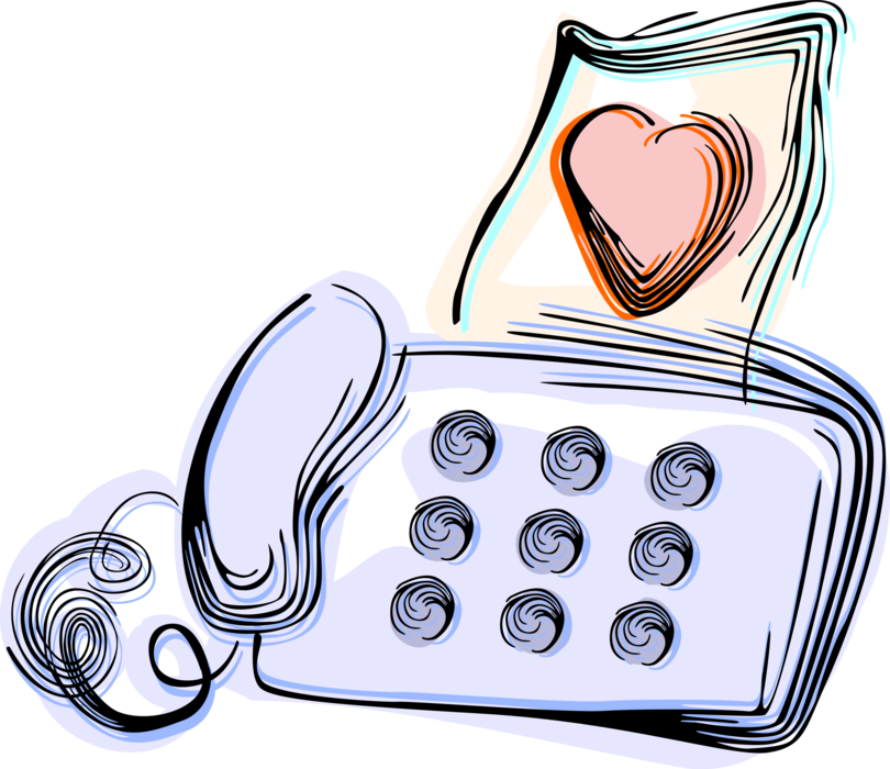 Vector Illustration of Love Letter with Love Heart and Fax Machine