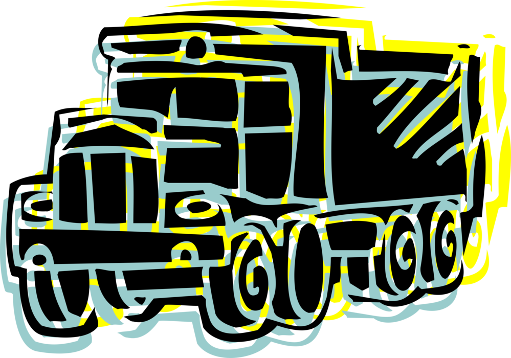 Vector Illustration of Heavy Machinery Construction Equipment Dump Truck Transports Loose Material