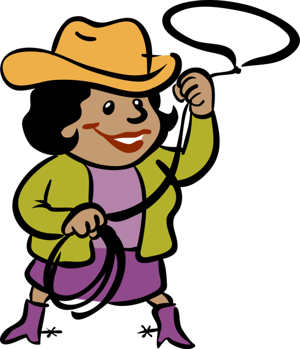 Vector Illustration of Businesswoman Cowgirl with Spurs, Lasso and Cowboy Hat