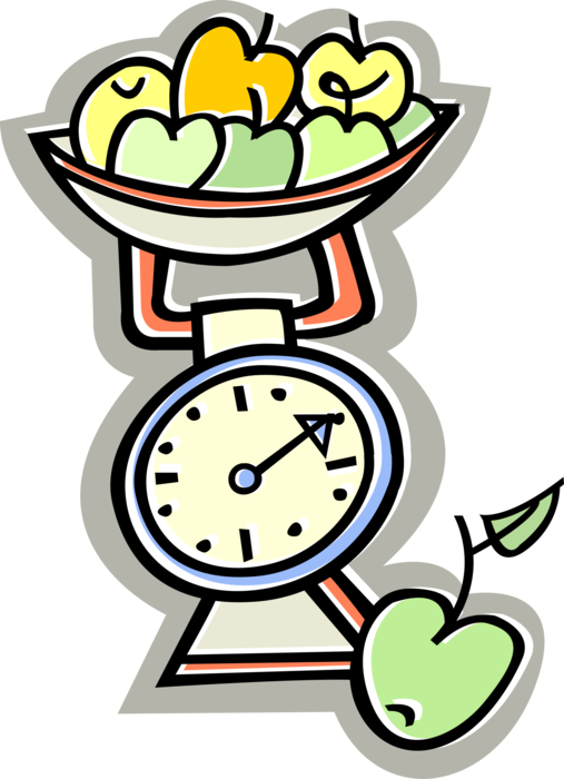 Vector Illustration of Weigh Scale Force-Measuring Device for Weight Measurement Weighs Apples