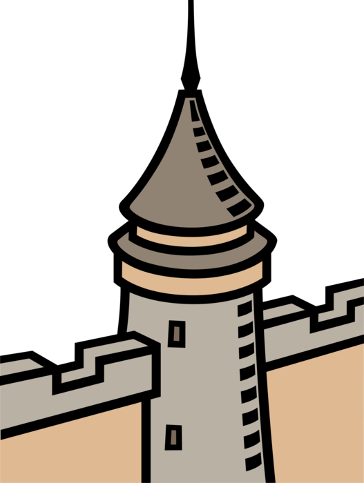 Vector Illustration of Middle Ages Medieval Architecture Castle Turret