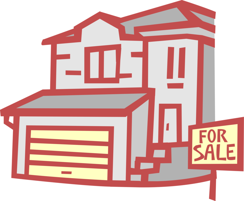 Vector Illustration of Residential Real Estate Single Family Home for Sale