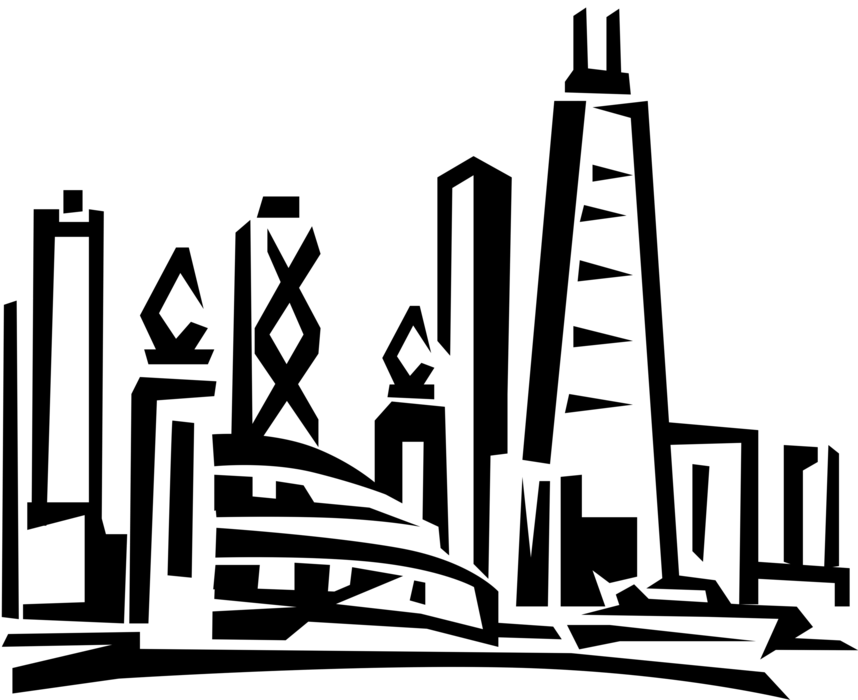 Vector Illustration of Chicago Lakefront Skyline Cityscape, Illinois