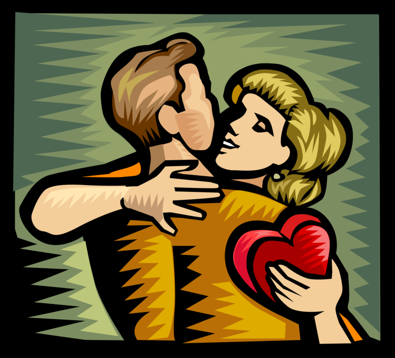 Vector Illustration of Romantic Couple Embrace for Valentine's Day Romance with Love Heart