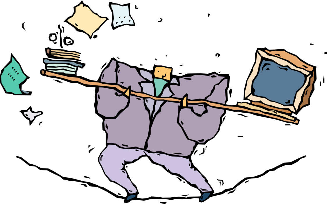 Vector Illustration of Businessman Balances and Walks on Highwire Tightrope 