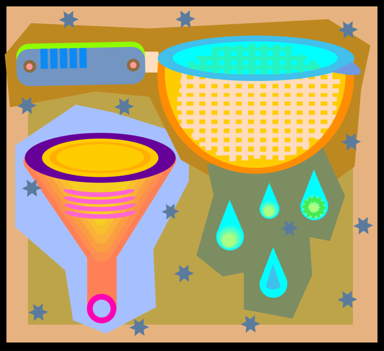 Vector Illustration of Kitchen Food Strainer and Funnel