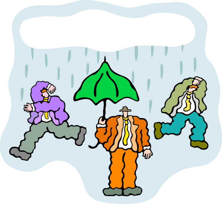 Vector Illustration of Unprepared Businessmen Run from Inclement Weather Rain Shower