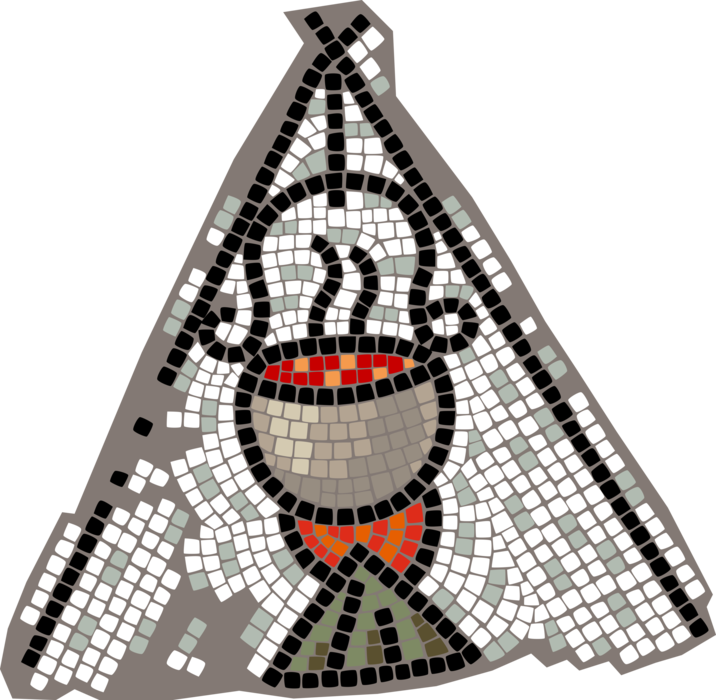 Vector Illustration of Decorative Mosaic Cooking Pot Over Campfire Fire