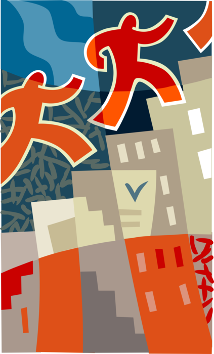 Vector Illustration of Businessmen Climbing Buildings to the Top