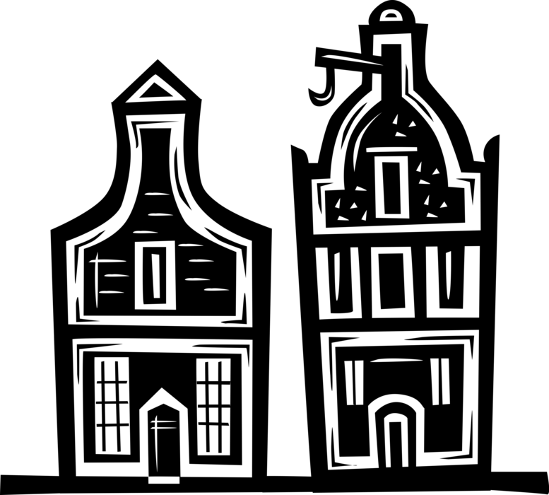 Vector Illustration of Amsterdam Dutch Architecture Building, Holland, The Netherlands