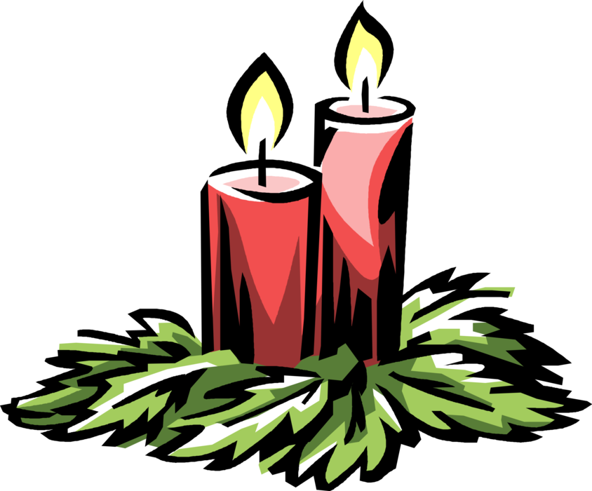Vector Illustration of Holiday Festive Season Christmas Candles Decoration with Evergreen Boughs