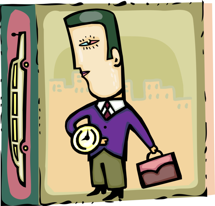 Vector Illustration of Businessman Running Late for Business Appointment Meeting Checks Time on Wristwatch
