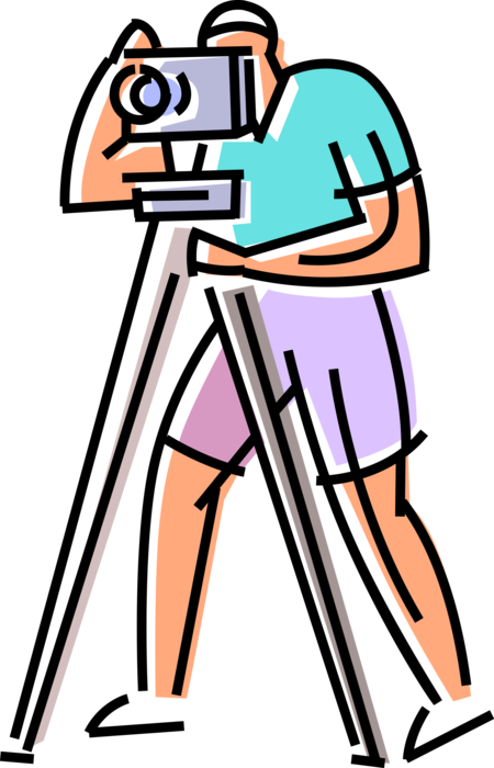 Vector Illustration of Photographer Takes Photograph Photo Picture with Camera on Tripod