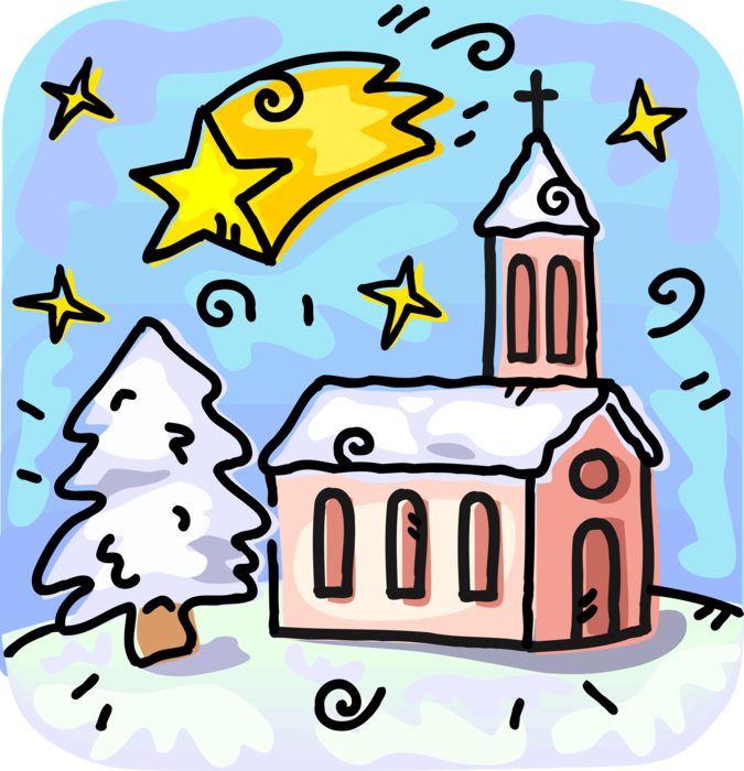 Vector Illustration of Christian Religion Church Building with Christmas Shooting Star of Bethlehem