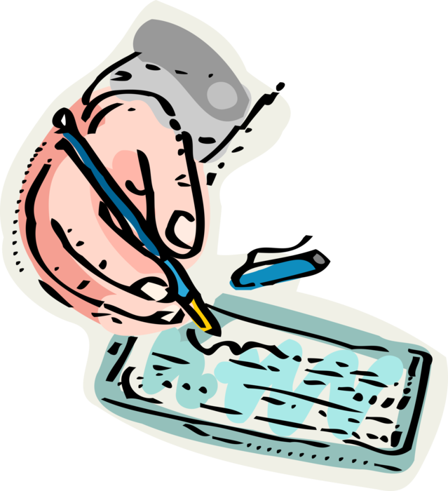 Vector Illustration of Hand Writes Financial Bill of Exchange Check of Cheque to Authorize Transfer of Money