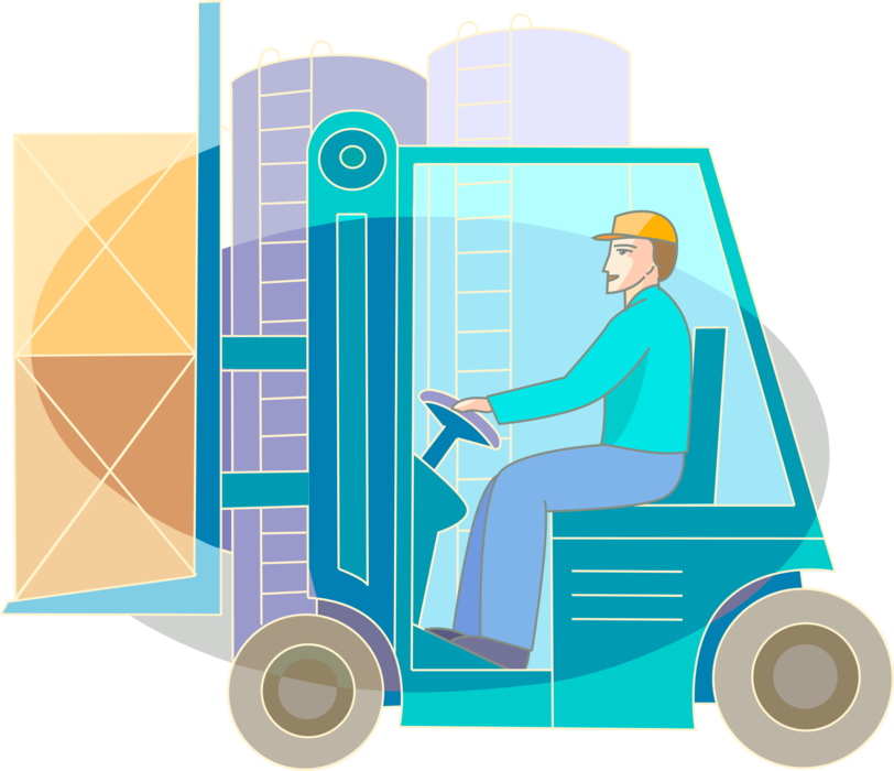 Vector Illustration of Warehouse Forklift Operator Manages and Organizes Crates in Available Space
