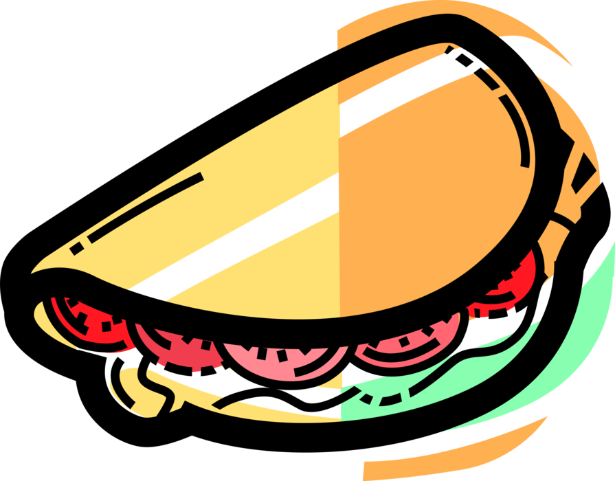 Vector Illustration of Sandwich Sliced Cheese or Meat Placed Between Slices of Bread