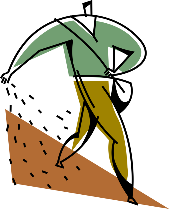 Vector Illustration of Farmer Sowing or Planting Seeds in Farm Field