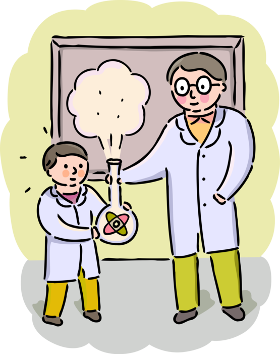 Vector Illustration of Chemistry Teacher and Student Perform Scientific Experiment in Classroom with Explosive Results