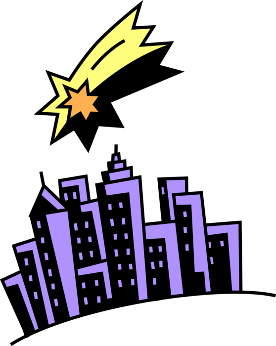 Vector Illustration of Urban Metropolitan Cityscape Skyscraper City Buildings with Shooting Star
