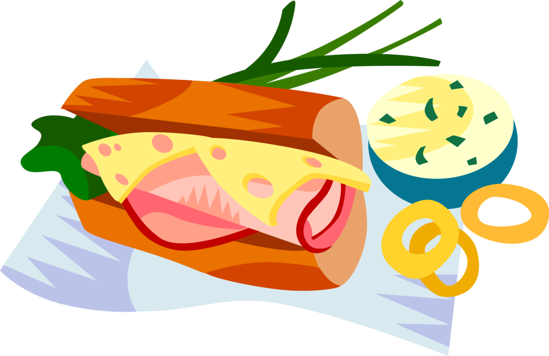 Vector Illustration of European Cuisine Sandwich with French Ham