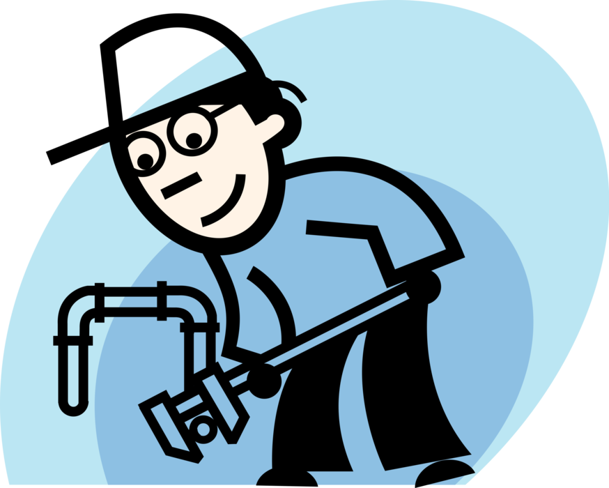 Vector Illustration of Plumber Tightens Plumbing Bolt with Wrench