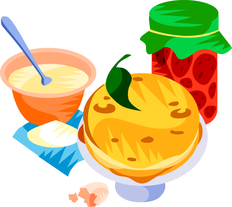 Vector Illustration of European French Cuisine Crêpes or Crepe Thin Pancake Served with Variety of Fillings