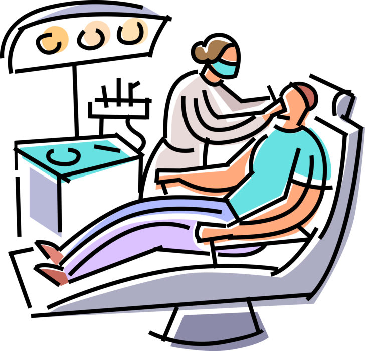 Vector Illustration of Dentists Provides Oral Dental Care to Patient in Chair