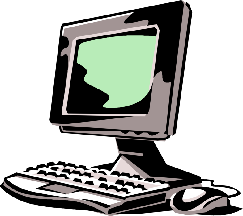 Vector Illustration of Personal Desktop Computer System Monitor and Keyboard