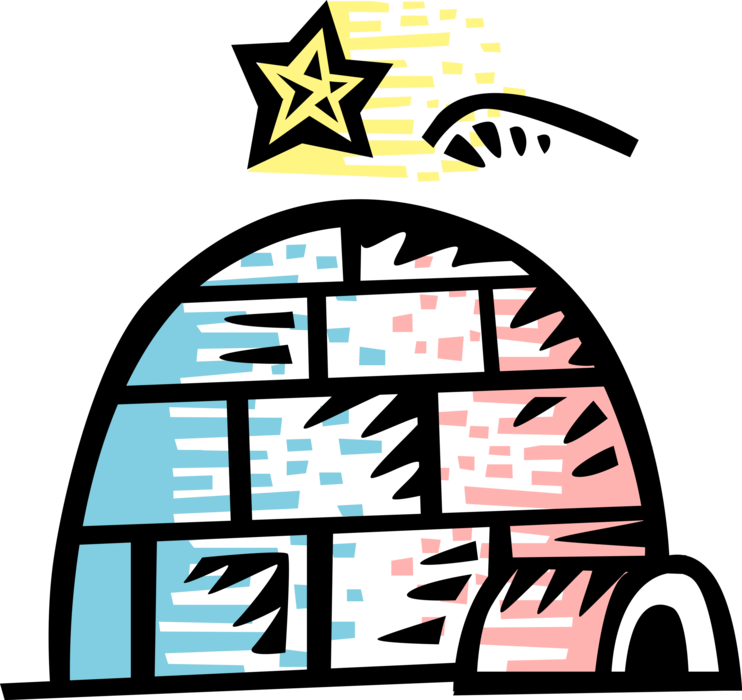 Vector Illustration of Arctic Indigenous Peoples Inuit Eskimo Igloo Shelter Dwelling Made of Carved Snow Blocks